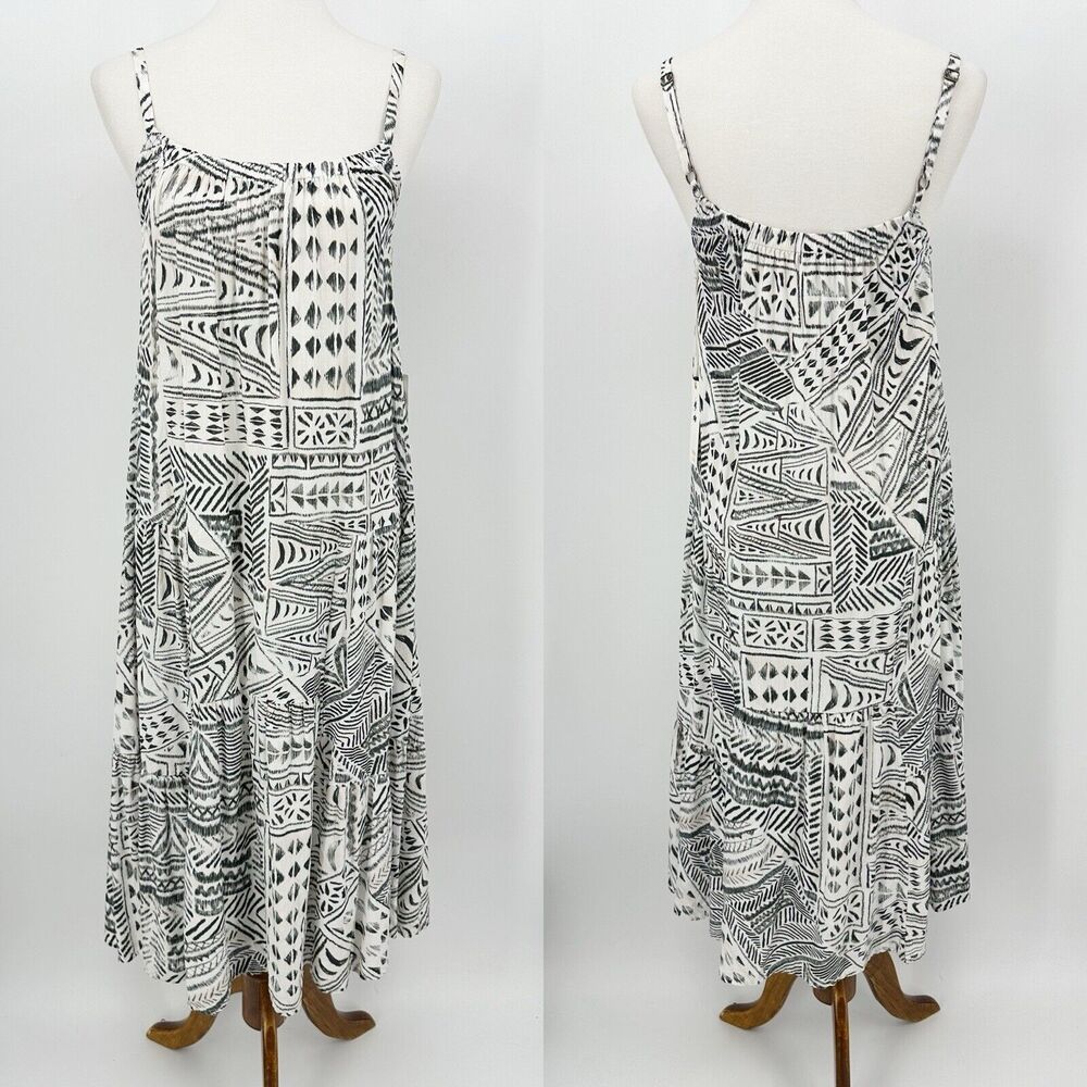 Dylan Womens Dress S Black White Boho Tribal Ethnic Tiered Minimalist Festival